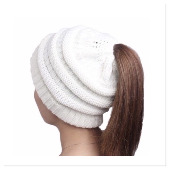 Boutique Accessories - White Ponytail Beanie, NWOT